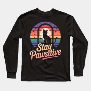 Stay Pawsitive Retro Cat Long Sleeve T-Shirt